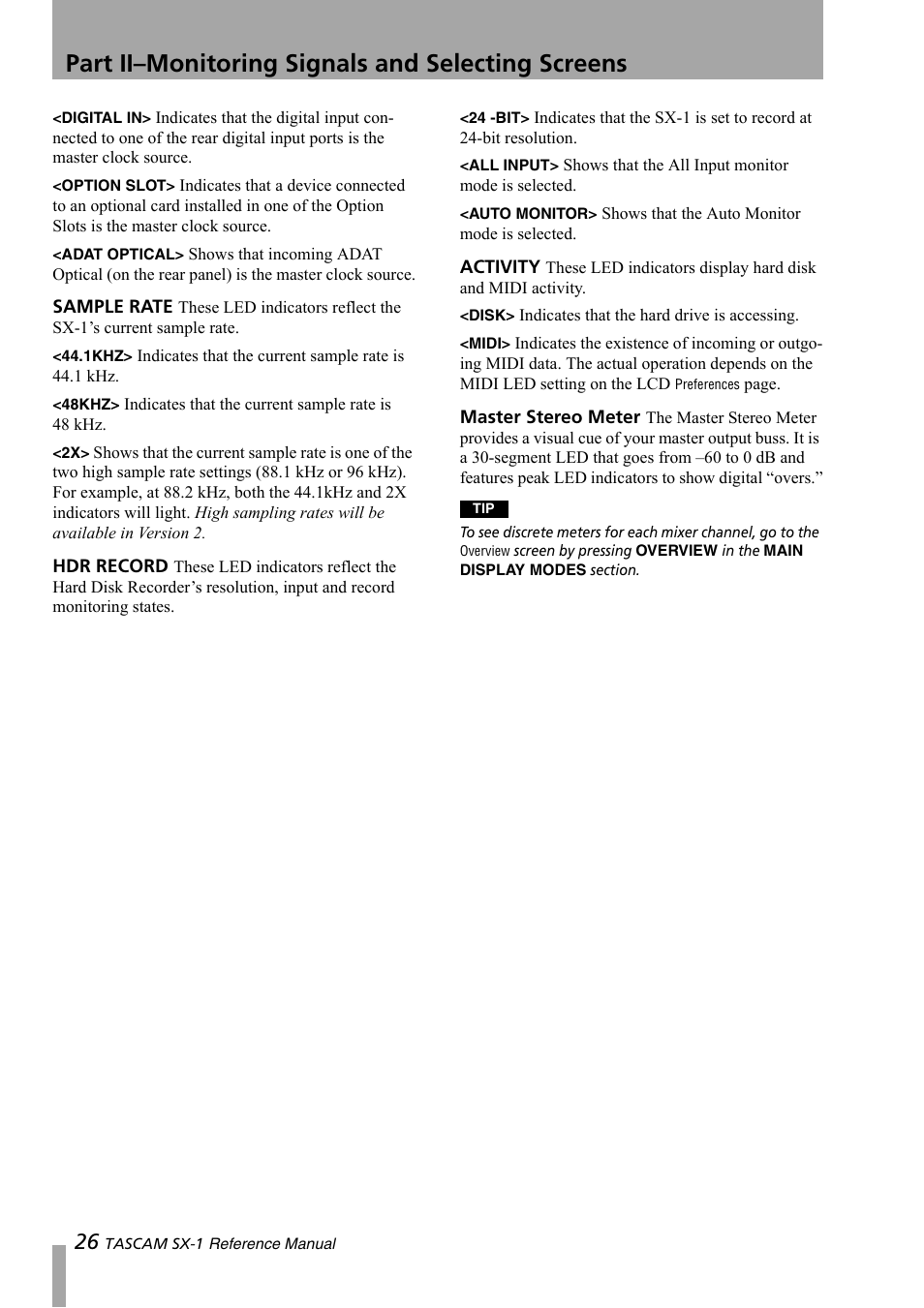 Part ii–monitoring signals and selecting screens | Teac SX-1 Reference Manual User Manual | Page 26 / 213