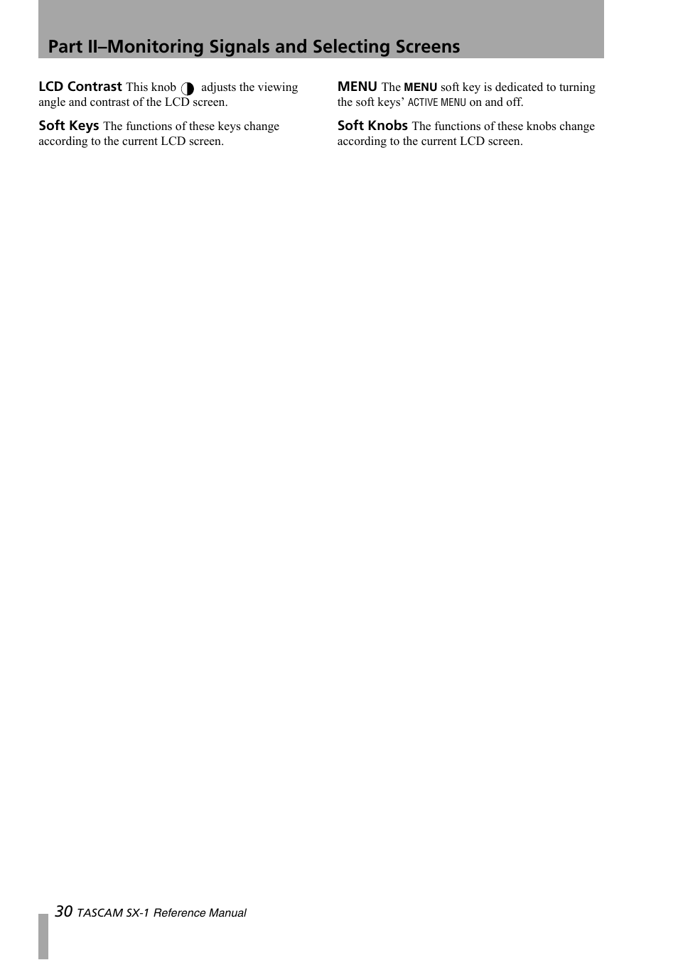 Part ii–monitoring signals and selecting screens | Teac SX-1 Reference Manual User Manual | Page 30 / 213