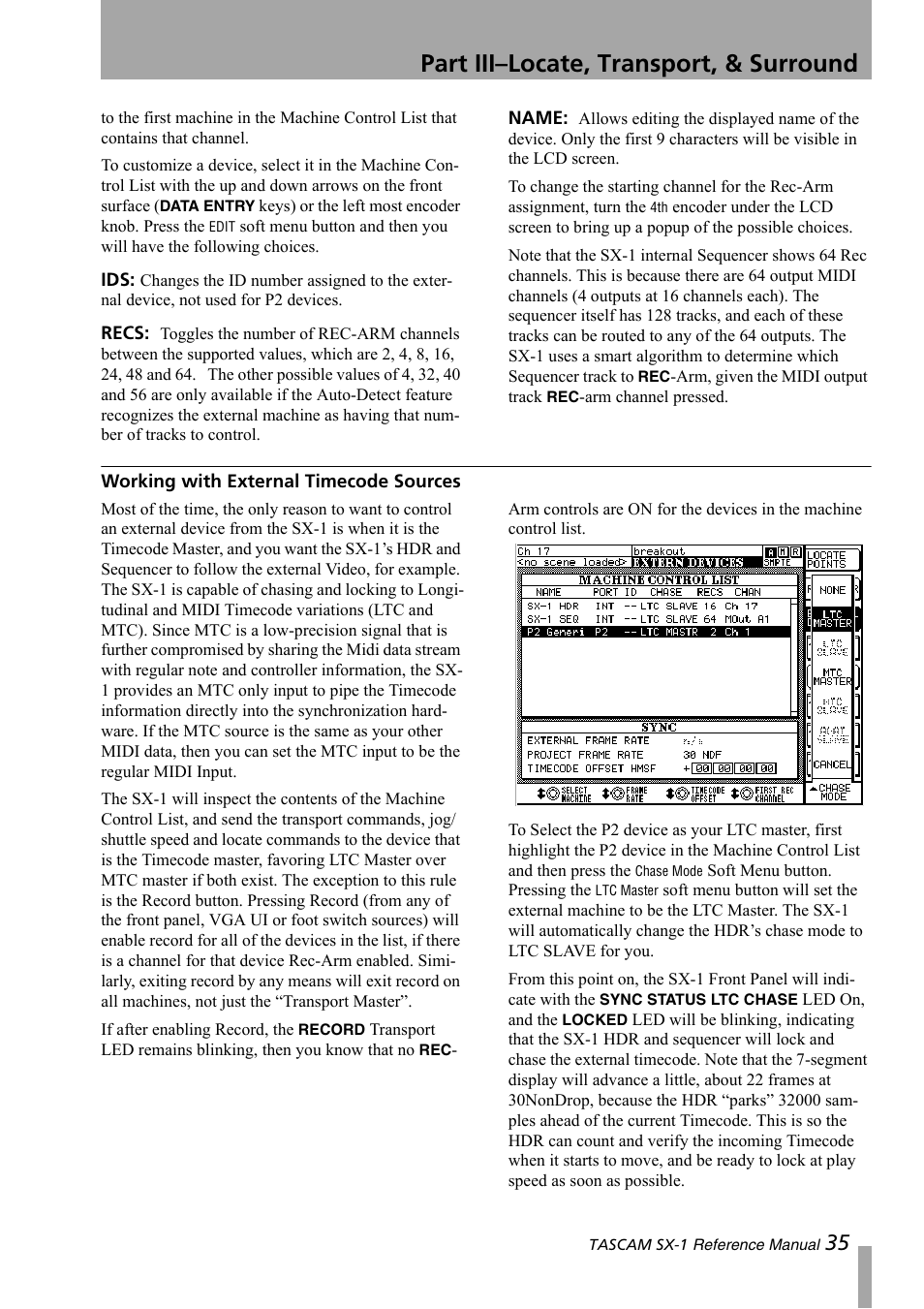 Working with external timecode sources, Part iii–locate, transport, & surround | Teac SX-1 Reference Manual User Manual | Page 35 / 213