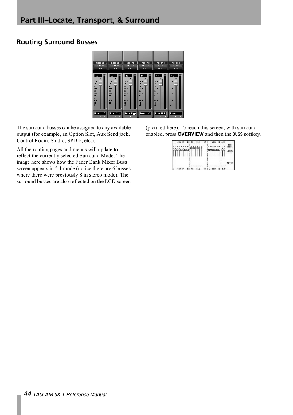 Routing surround busses, Part iii–locate, transport, & surround | Teac SX-1 Reference Manual User Manual | Page 44 / 213