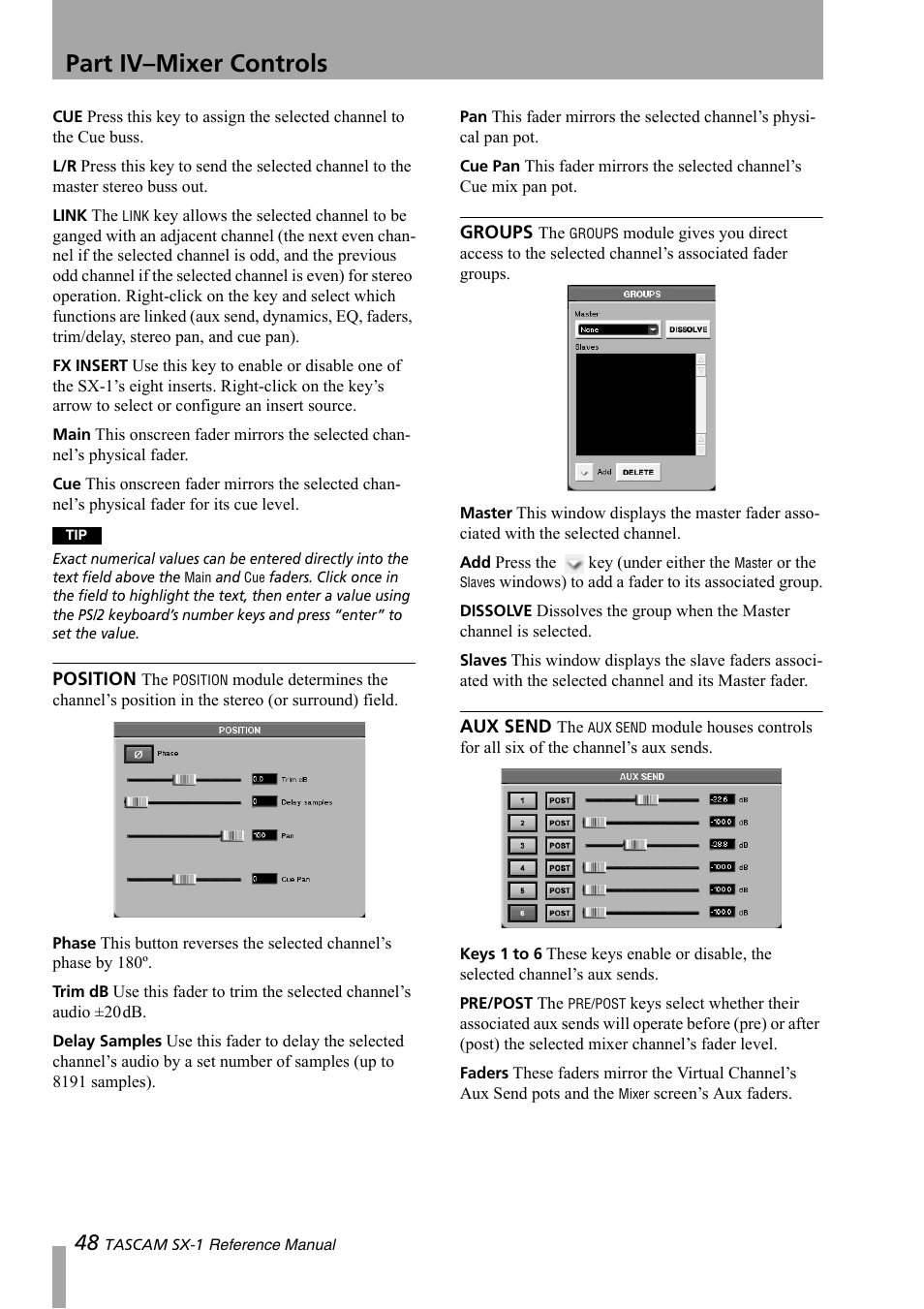 Part iv–mixer controls | Teac SX-1 Reference Manual User Manual | Page 48 / 213