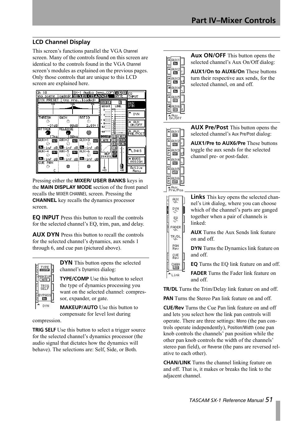 Lcd channel display, Part iv–mixer controls | Teac SX-1 Reference Manual User Manual | Page 51 / 213