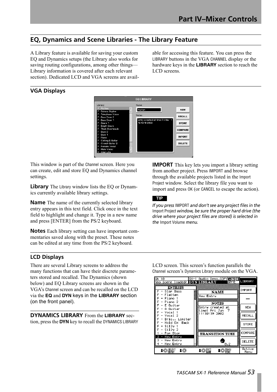 Vga displays, Lcd displays, Part iv–mixer controls | Teac SX-1 Reference Manual User Manual | Page 53 / 213