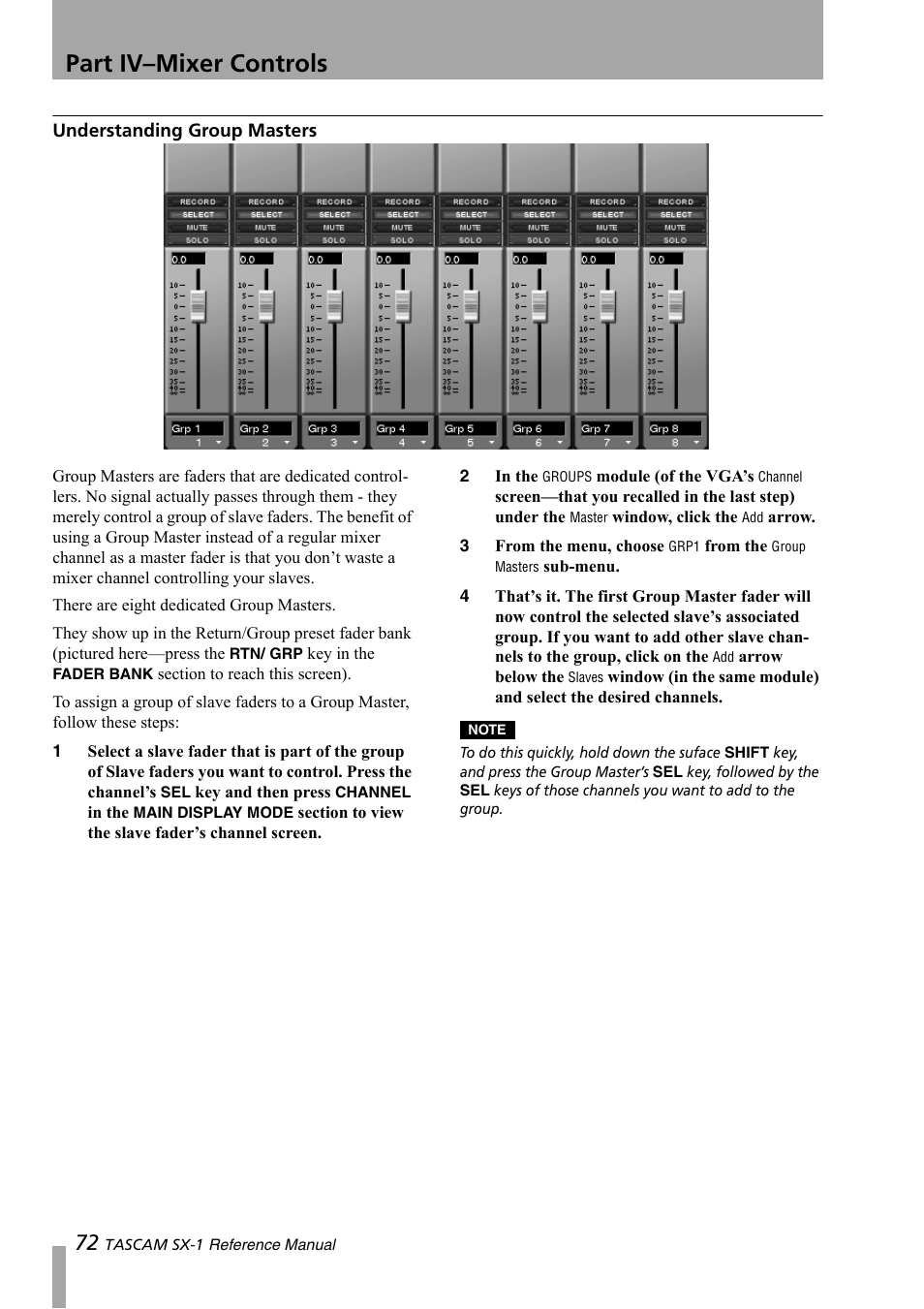 Understanding group masters, Part iv–mixer controls | Teac SX-1 Reference Manual User Manual | Page 72 / 213