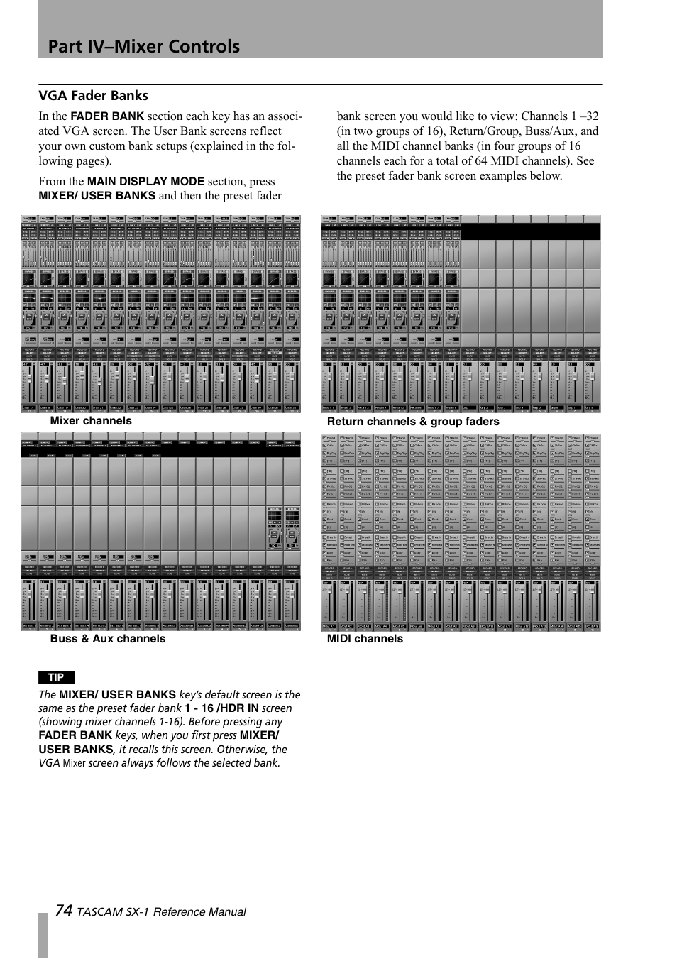 Vga fader banks, Part iv–mixer controls | Teac SX-1 Reference Manual User Manual | Page 74 / 213