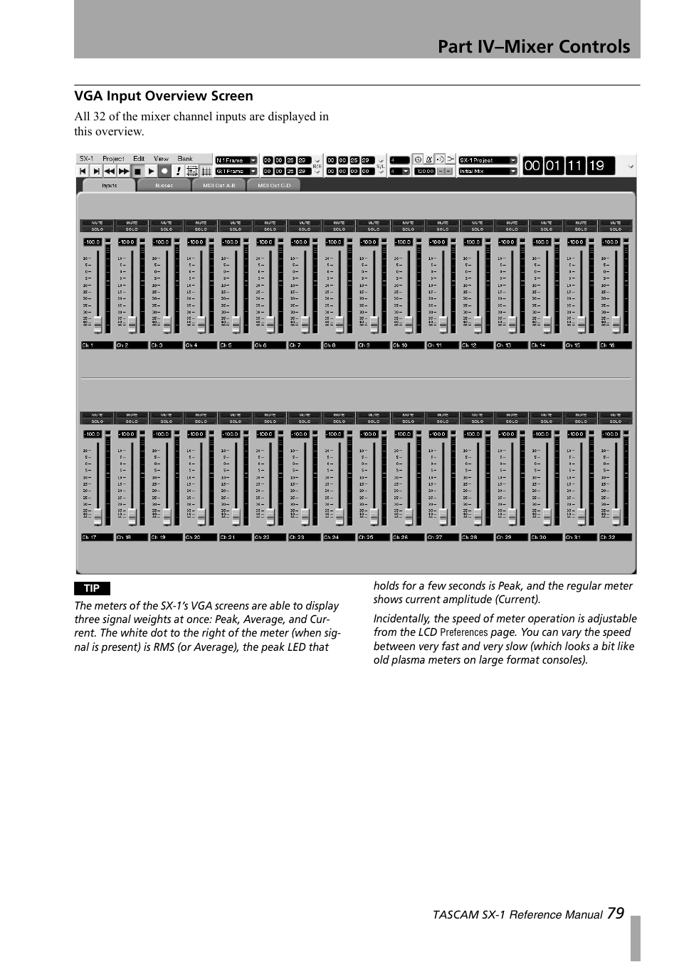 Vga input overview screen, Part iv–mixer controls | Teac SX-1 Reference Manual User Manual | Page 79 / 213