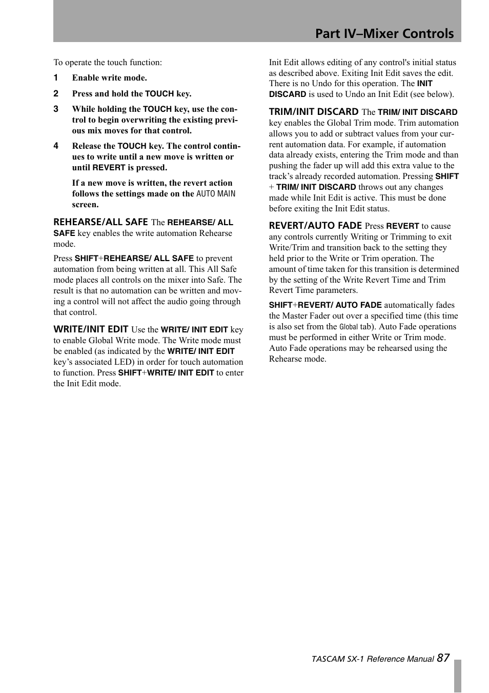 Part iv–mixer controls | Teac SX-1 Reference Manual User Manual | Page 87 / 213