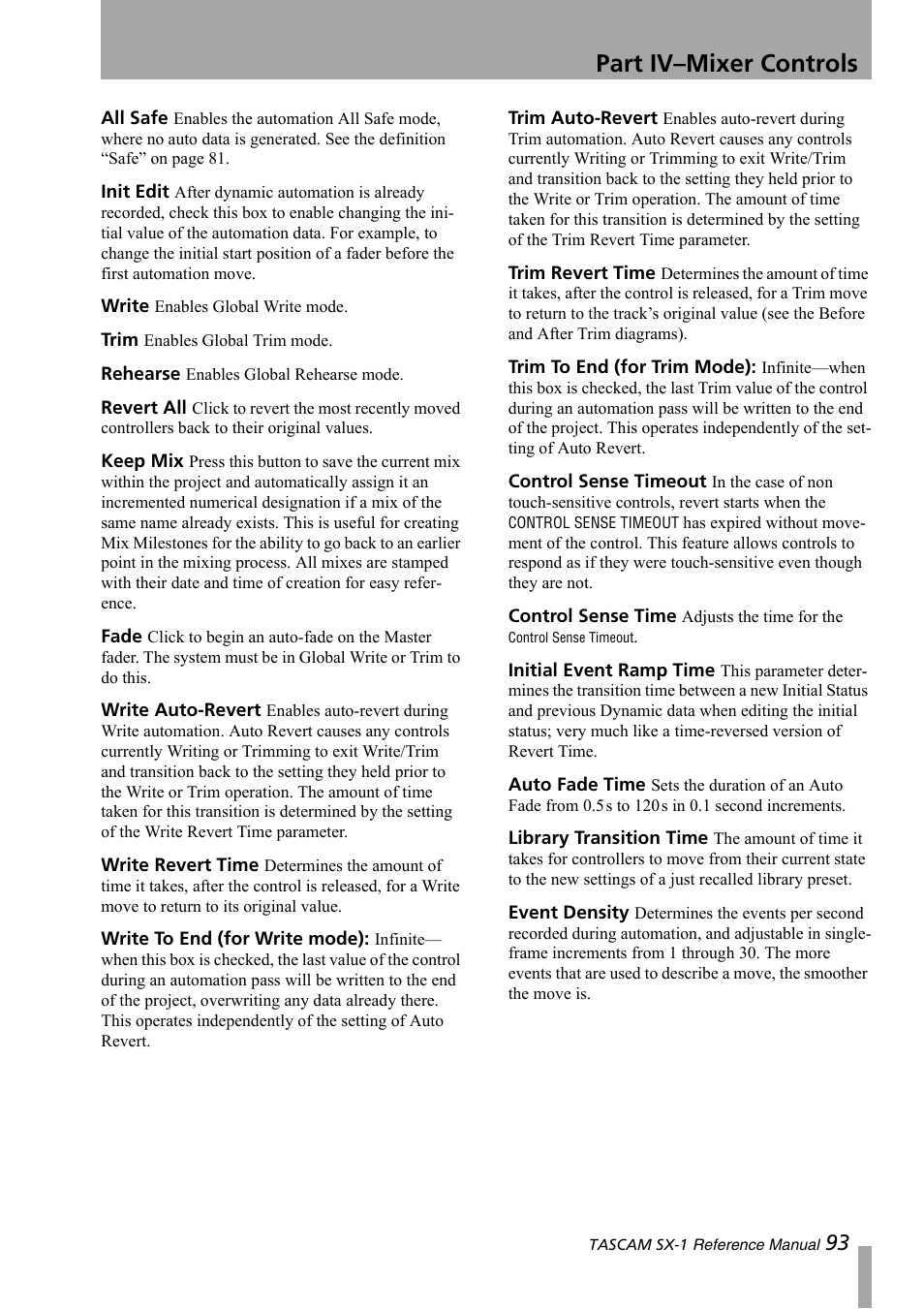 Part iv–mixer controls | Teac SX-1 Reference Manual User Manual | Page 93 / 213