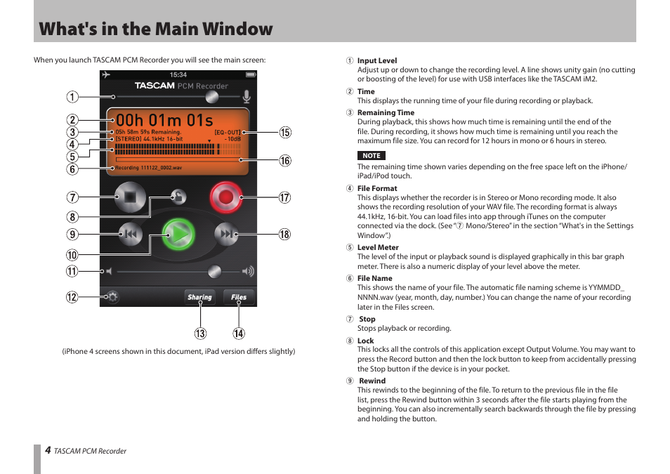 What's in the main window | Teac PCM Recorder User Manual | Page 4 / 12