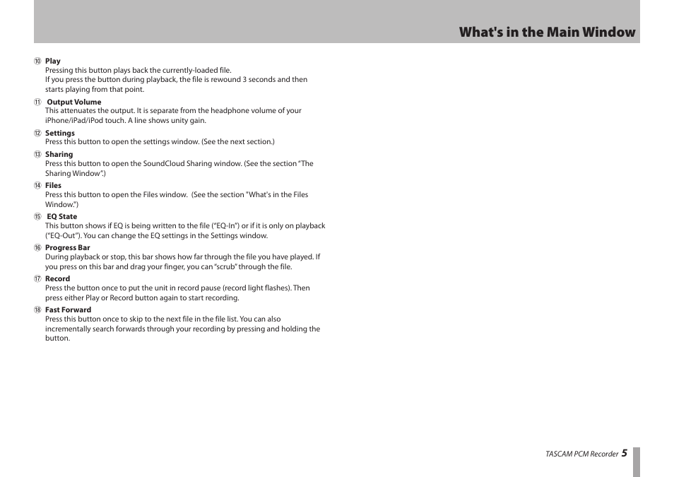 What's in the main window | Teac PCM Recorder User Manual | Page 5 / 12