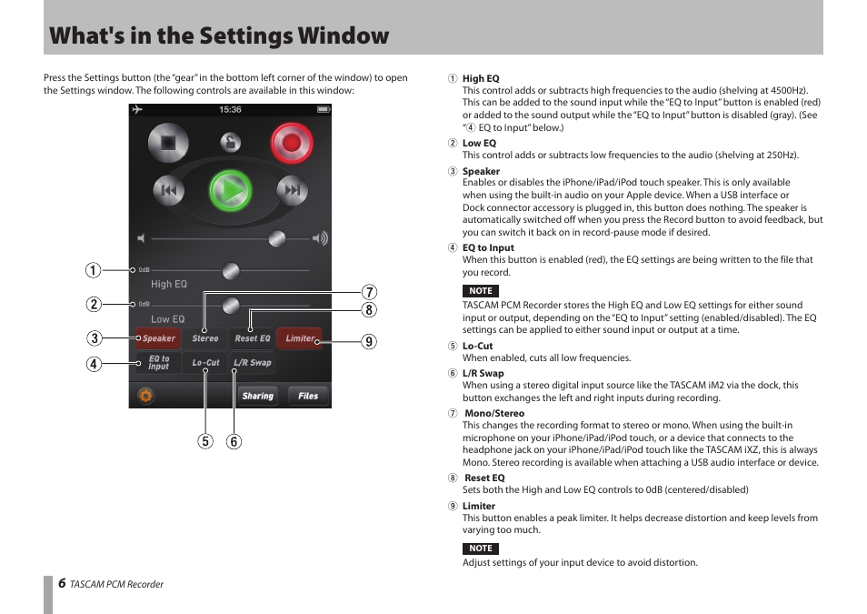 What's in the settings window | Teac PCM Recorder User Manual | Page 6 / 12