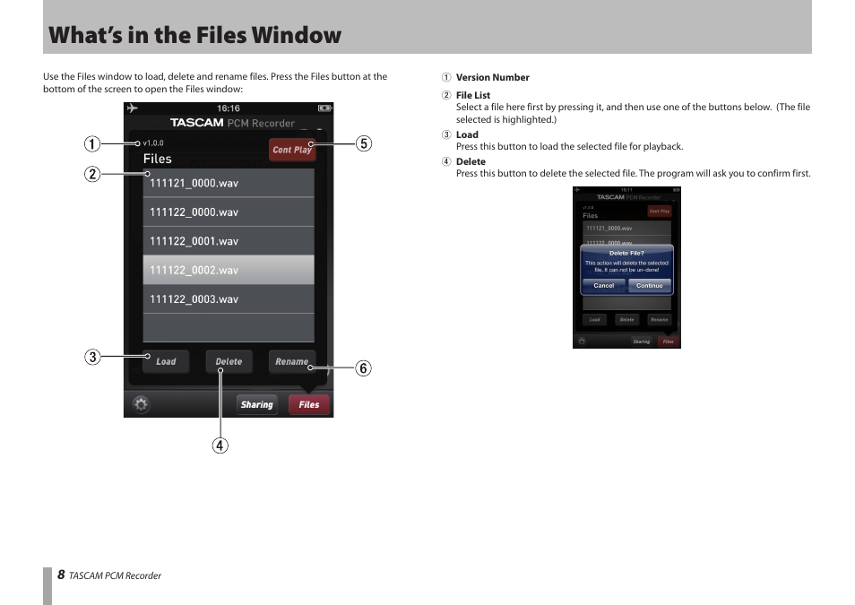 What’s in the files window | Teac PCM Recorder User Manual | Page 8 / 12