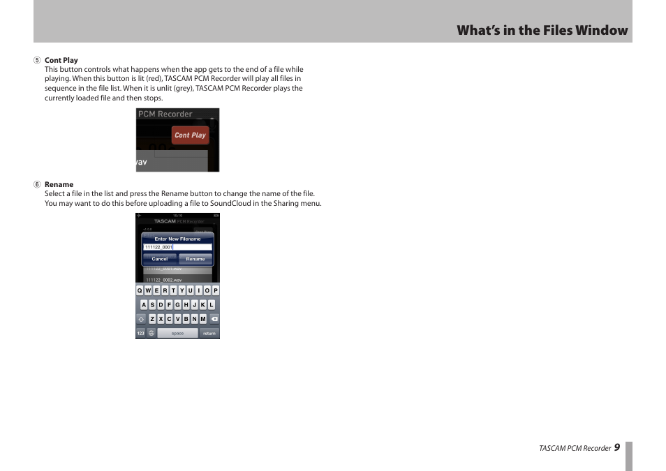 What’s in the files window | Teac PCM Recorder User Manual | Page 9 / 12