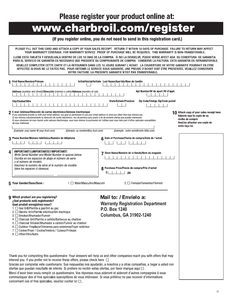 Char-Broil 463263110 User Manual | Page 31 / 32