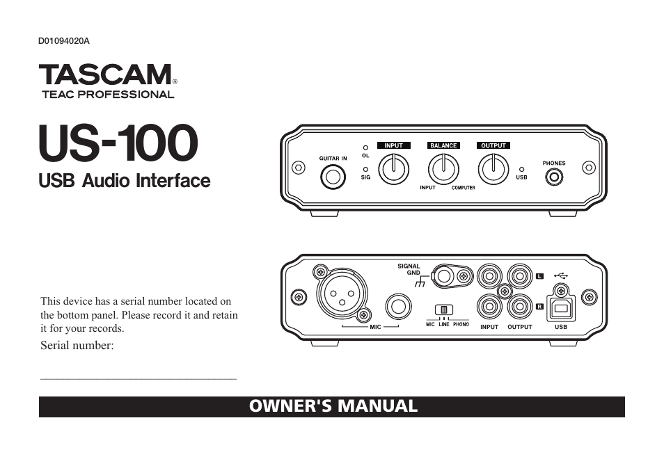 Teac US-100 User Manual | 24 pages