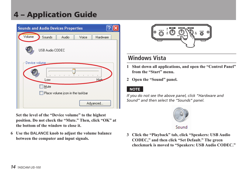 Windows vista, 4 – application guide | Teac US-100 User Manual | Page 14 / 24