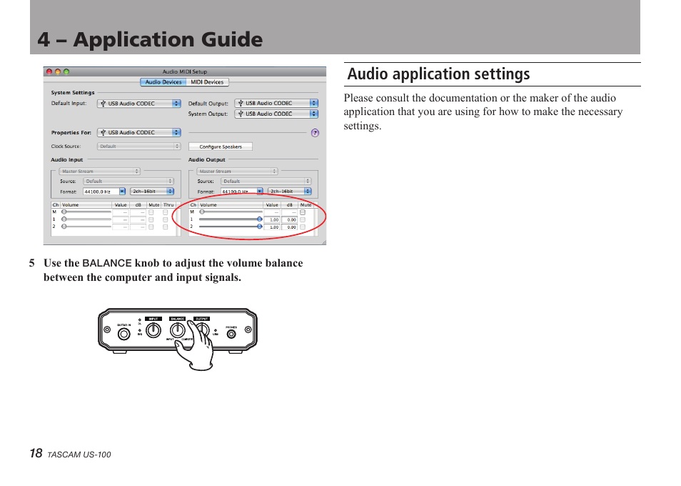 Audio application settings, 4 – application guide | Teac US-100 User Manual | Page 18 / 24