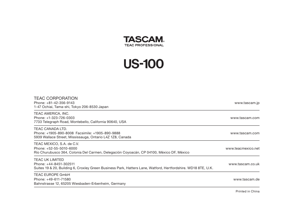 Us-100 | Teac US-100 User Manual | Page 24 / 24