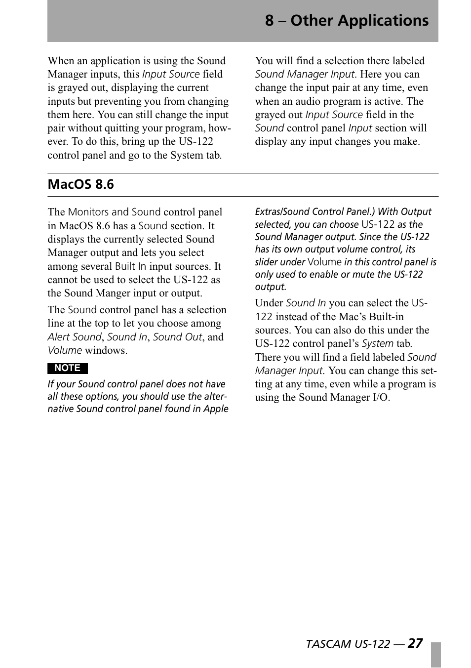 Macos 8.6, 8 – other applications | Teac US-122 User Manual | Page 27 / 36