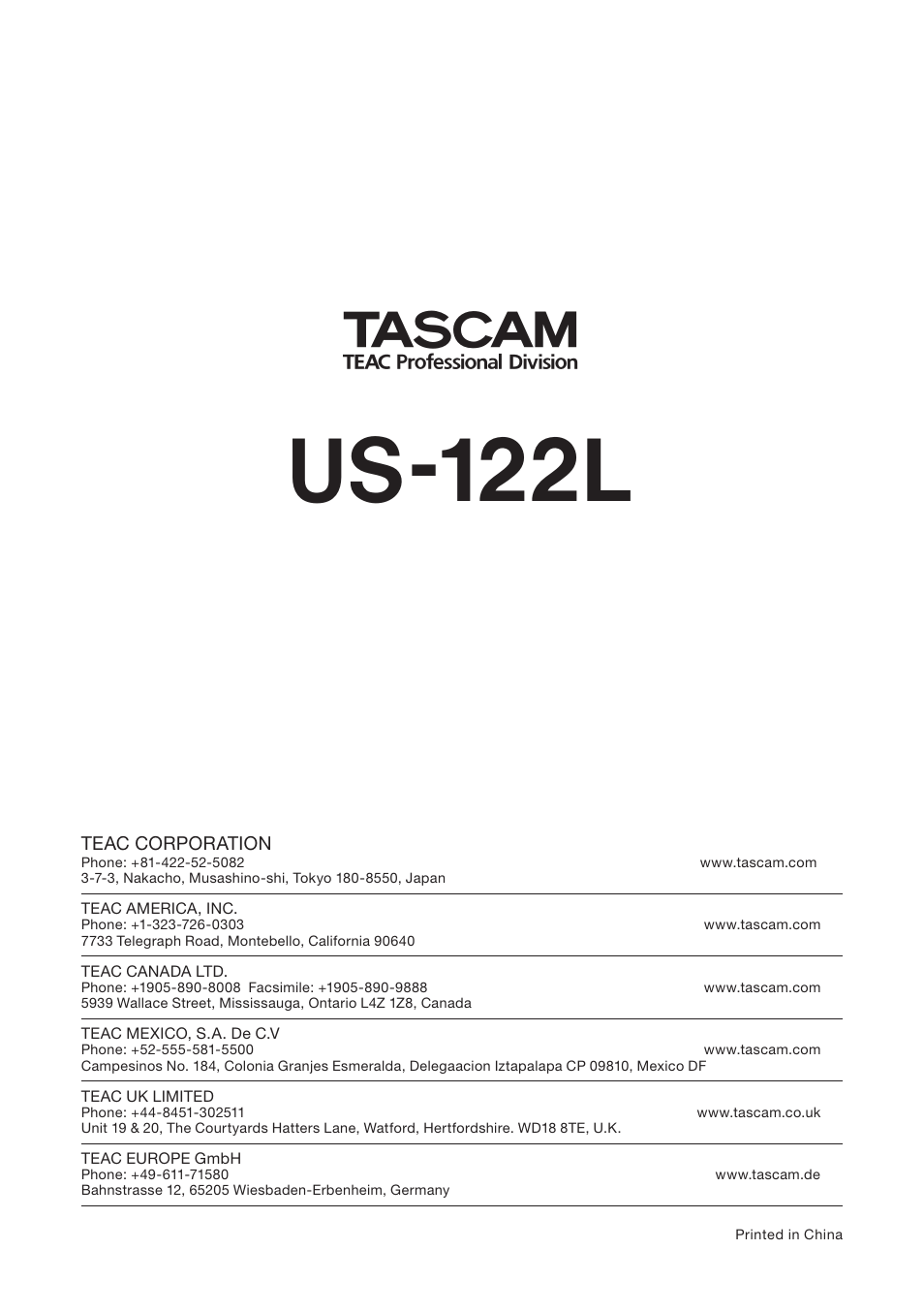 Us-122l | Teac US-122L User Manual | Page 28 / 28