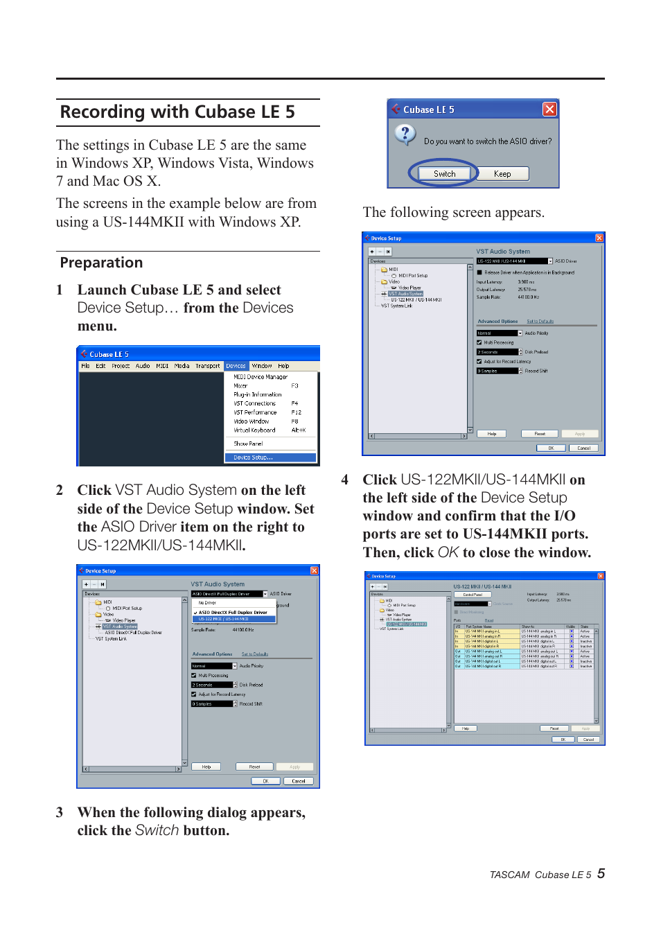 Recording with cubase le 5 | Teac Cubase LE 5 User Manual | Page 5 / 12