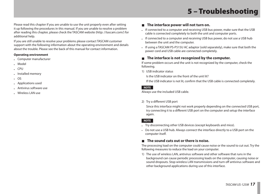 5 – troubleshooting | Teac US-125M User Manual | Page 17 / 24