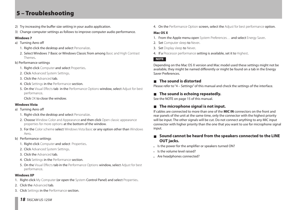 5 – troubleshooting | Teac US-125M User Manual | Page 18 / 24