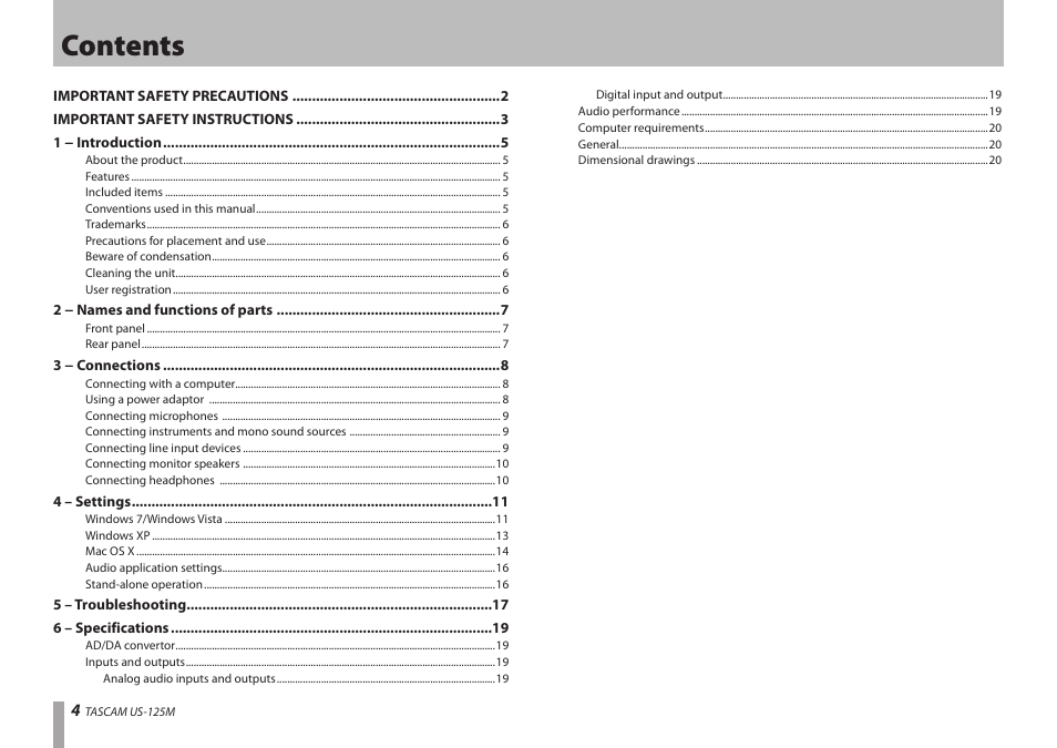 Teac US-125M User Manual | Page 4 / 24