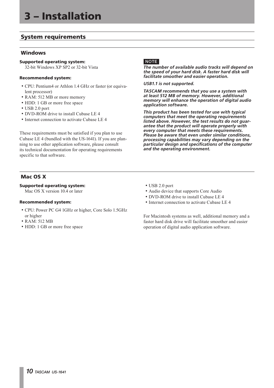 3 - installation, System requirements, Windows | Mac os x, Important safety precautions, 3 – installation | Teac US-1641 User Manual | Page 10 / 28