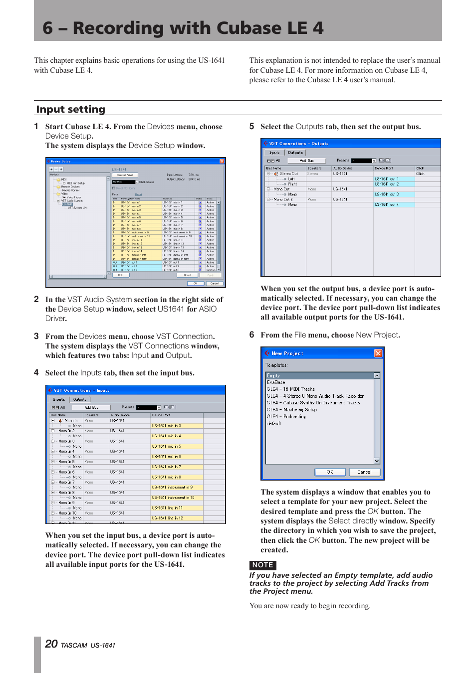 6 - recording with cubase le4, Input setting, Important safety precautions | 6 – recording with cubase le 4 | Teac US-1641 User Manual | Page 20 / 28