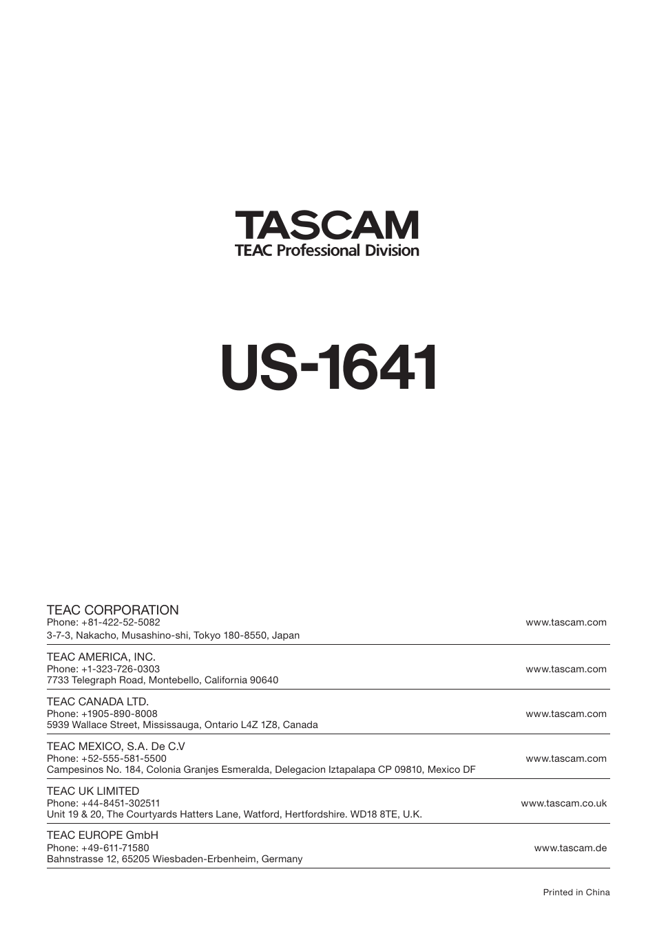 Us-1641 | Teac US-1641 User Manual | Page 28 / 28