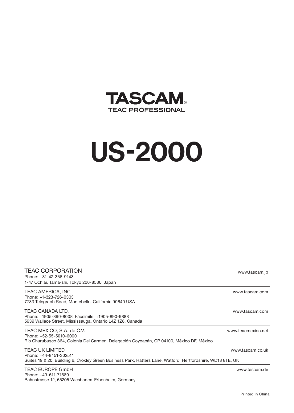 Us-2000 | Teac US-2000 User Manual | Page 24 / 24