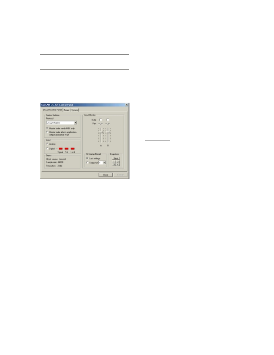 The us-224 control panel, 1 main page | Teac US-224 User Manual | Page 20 / 44