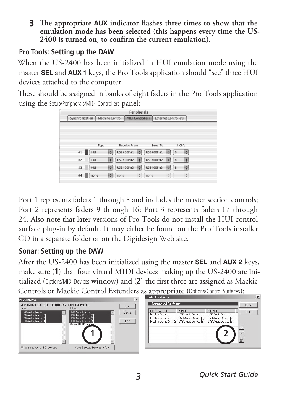 Setting up the us-2400 with your daw application | Teac US-2400 Quick Start User Manual | Page 3 / 4