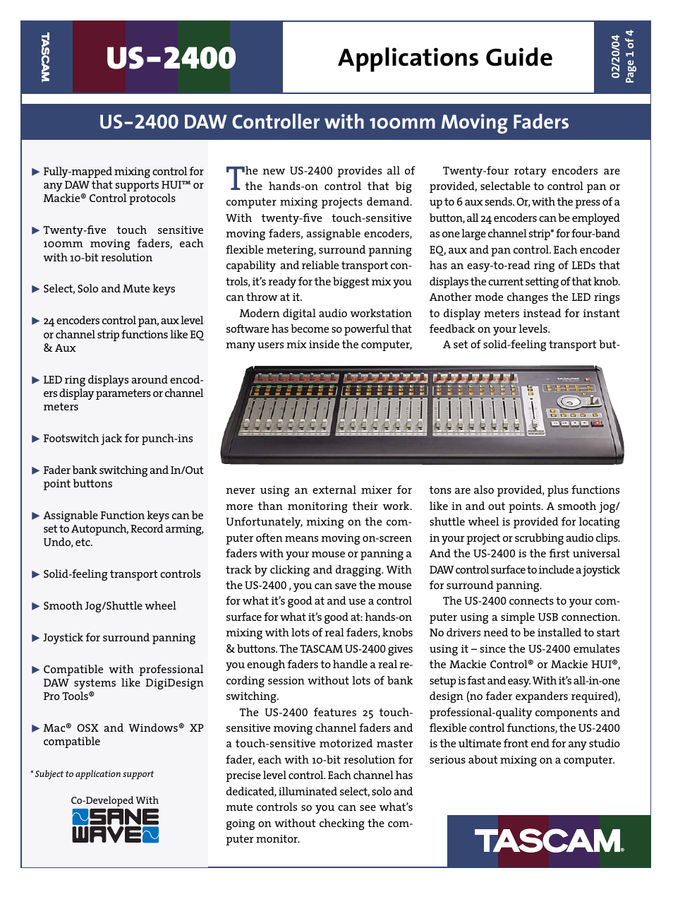 Teac US-2400 Applications Guide User Manual | 4 pages