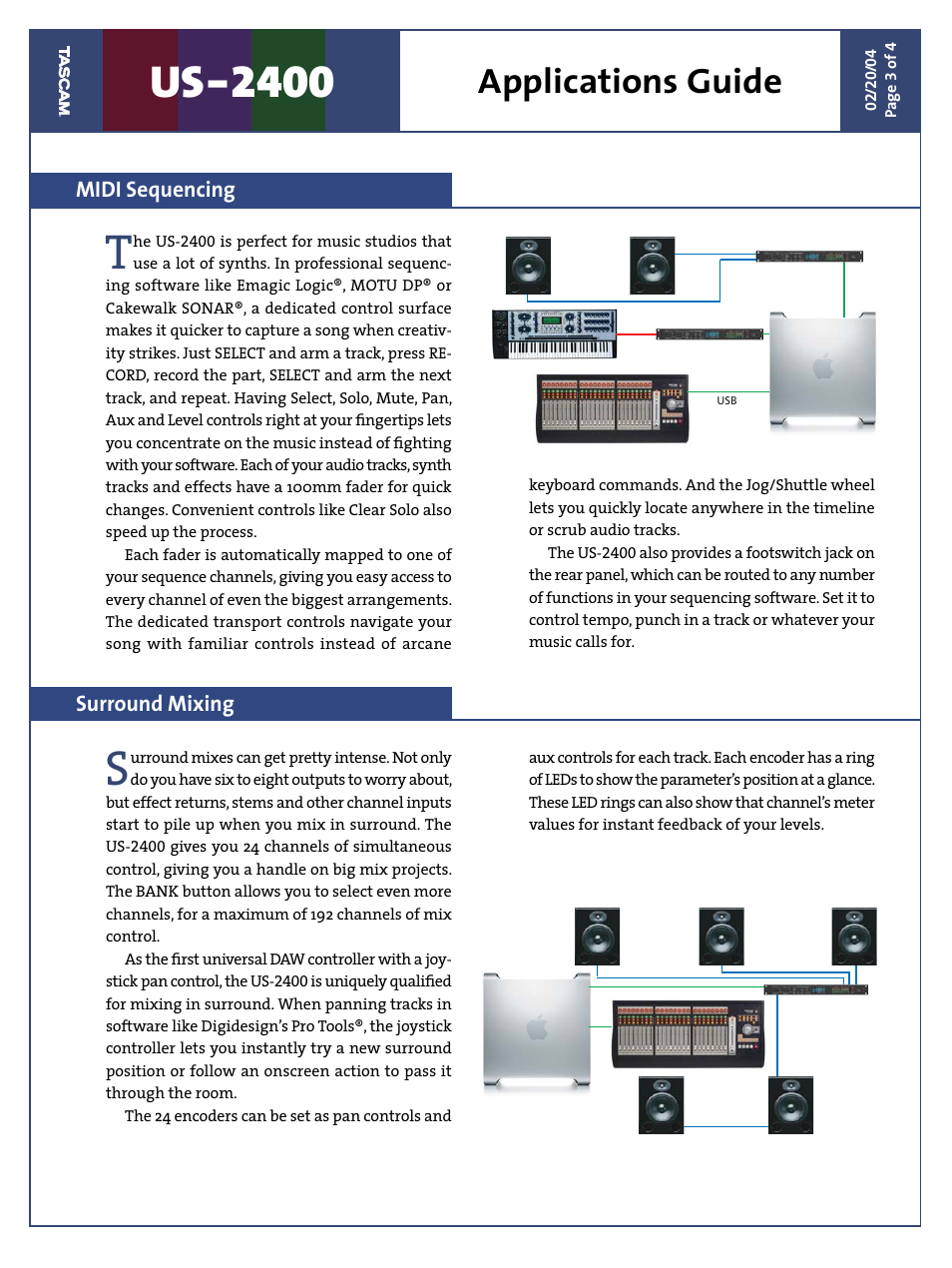 Us-2400, Applications guide, Midi sequencing surround mixing | Teac US-2400 Applications Guide User Manual | Page 3 / 4