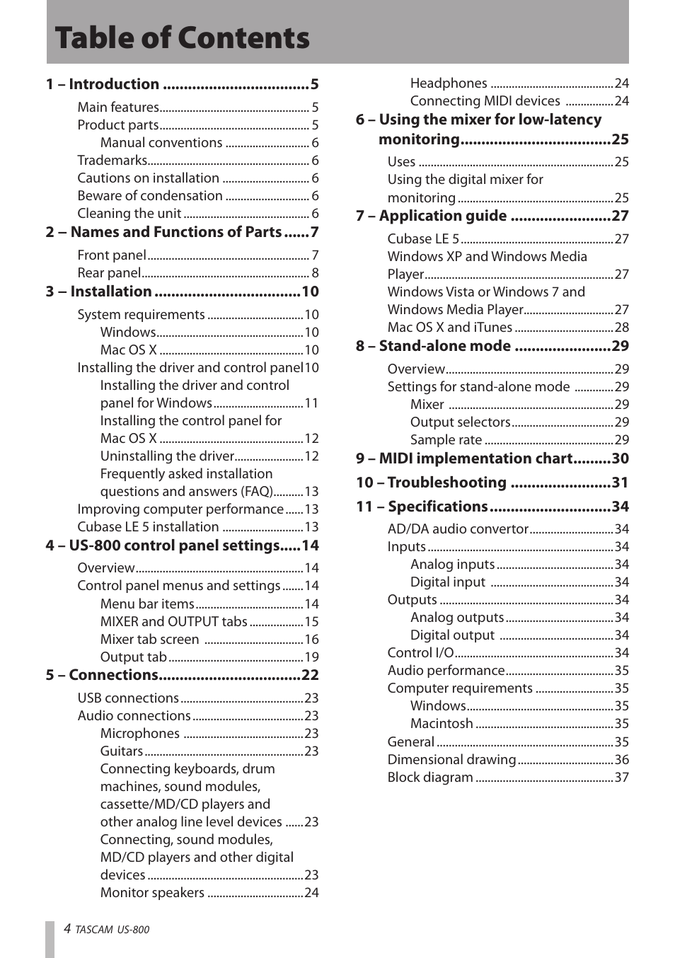 Teac US-800 User Manual | Page 4 / 40