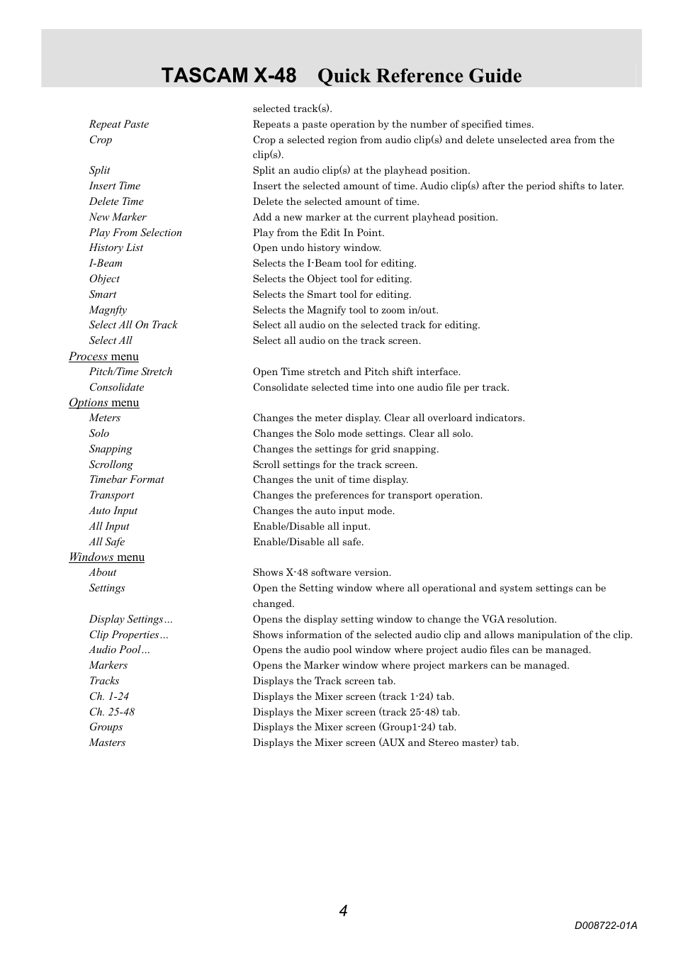 Tascam x-48 quick reference guide | Teac X-48  Quick Start User Manual | Page 4 / 4