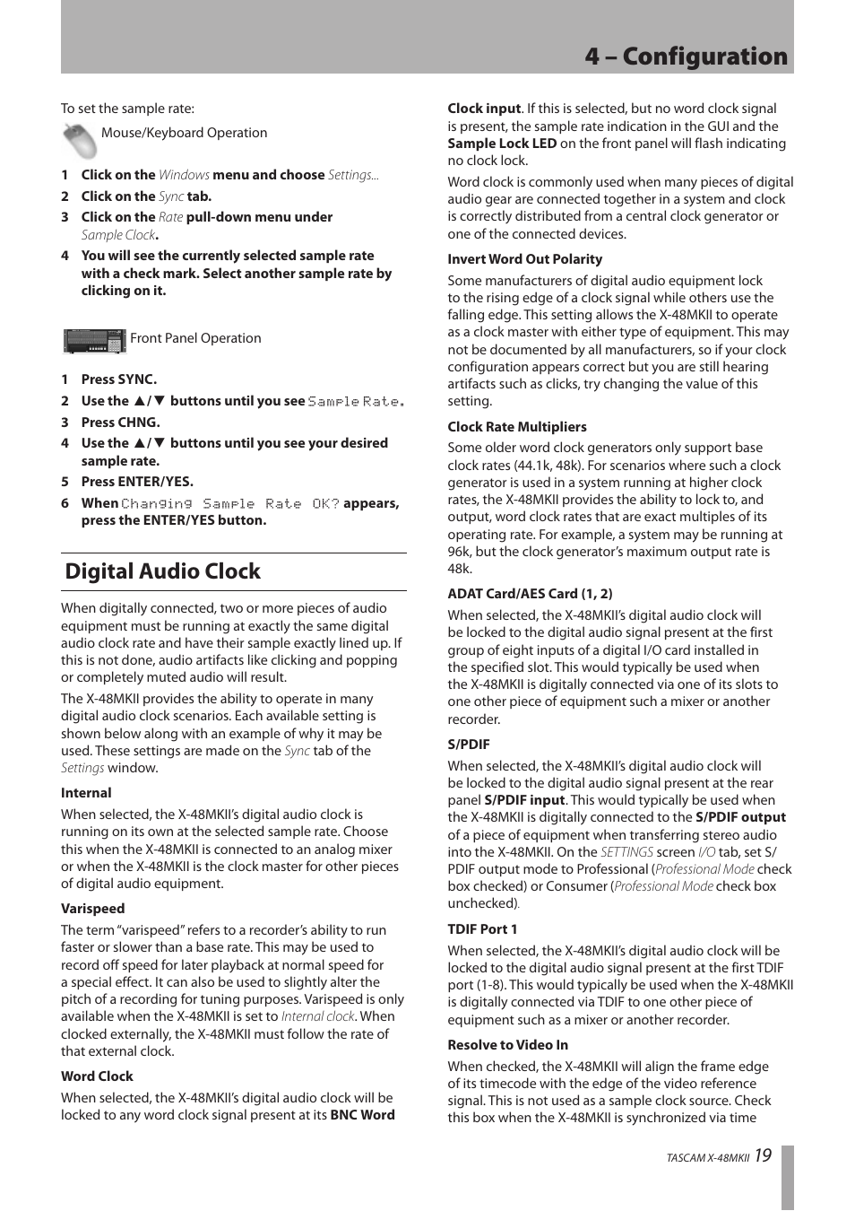 Digital audio clock, 4 – configuration | Teac X-48MKII User Manual | Page 19 / 60