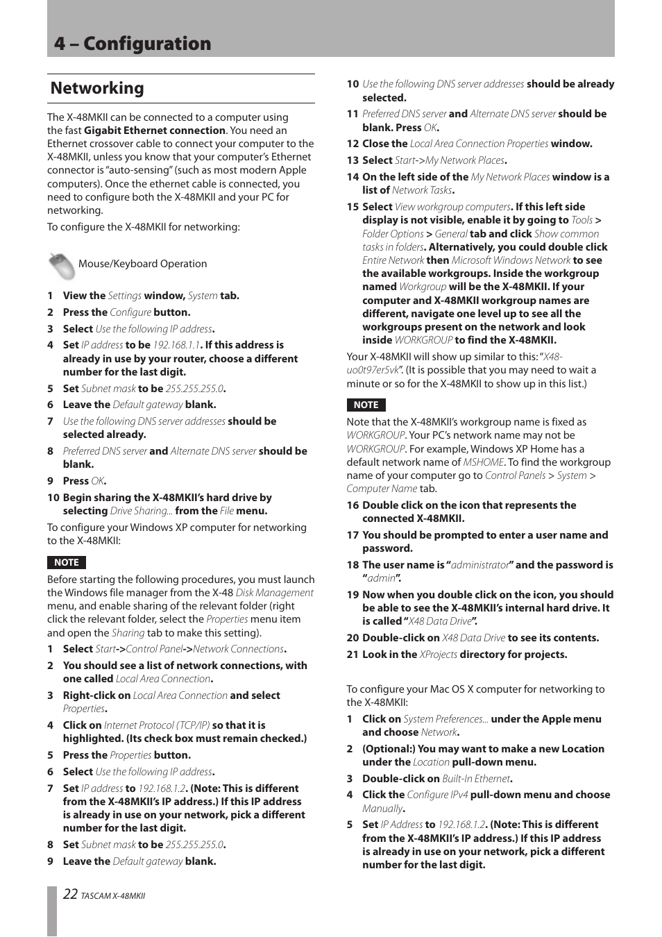 Networking, 4 – configuration | Teac X-48MKII User Manual | Page 22 / 60