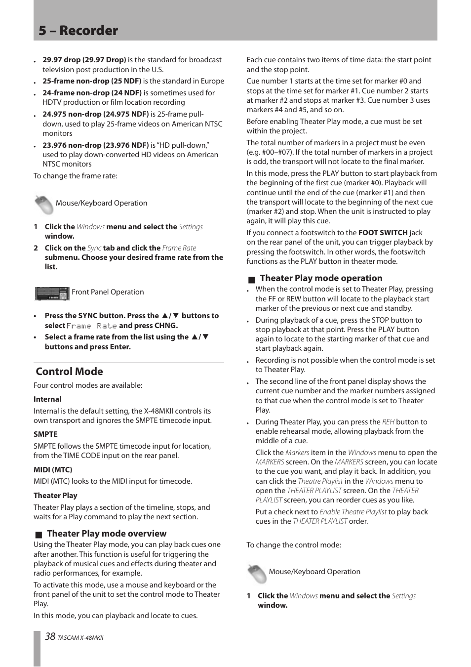 Control mode, 5 – recorder | Teac X-48MKII User Manual | Page 38 / 60