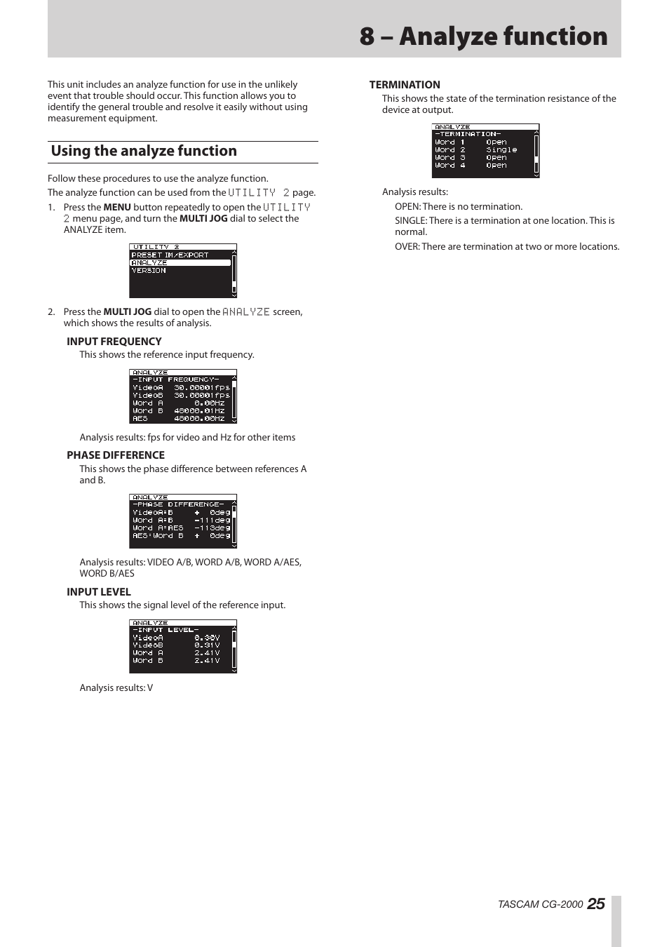 8 – analyze function, Using the analyze function | Teac CG-2000 User Manual | Page 25 / 32