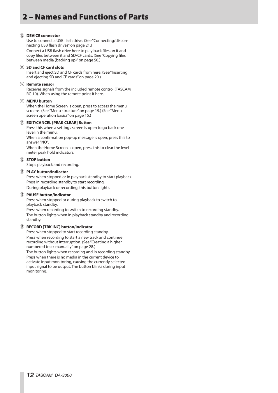 2 – names and functions of parts | Teac DA-3000 User Manual | Page 12 / 60