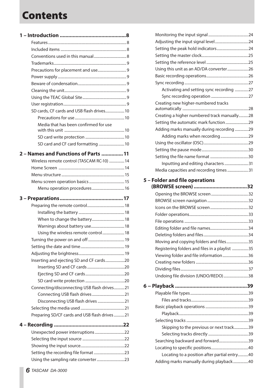 Teac DA-3000 User Manual | Page 6 / 60