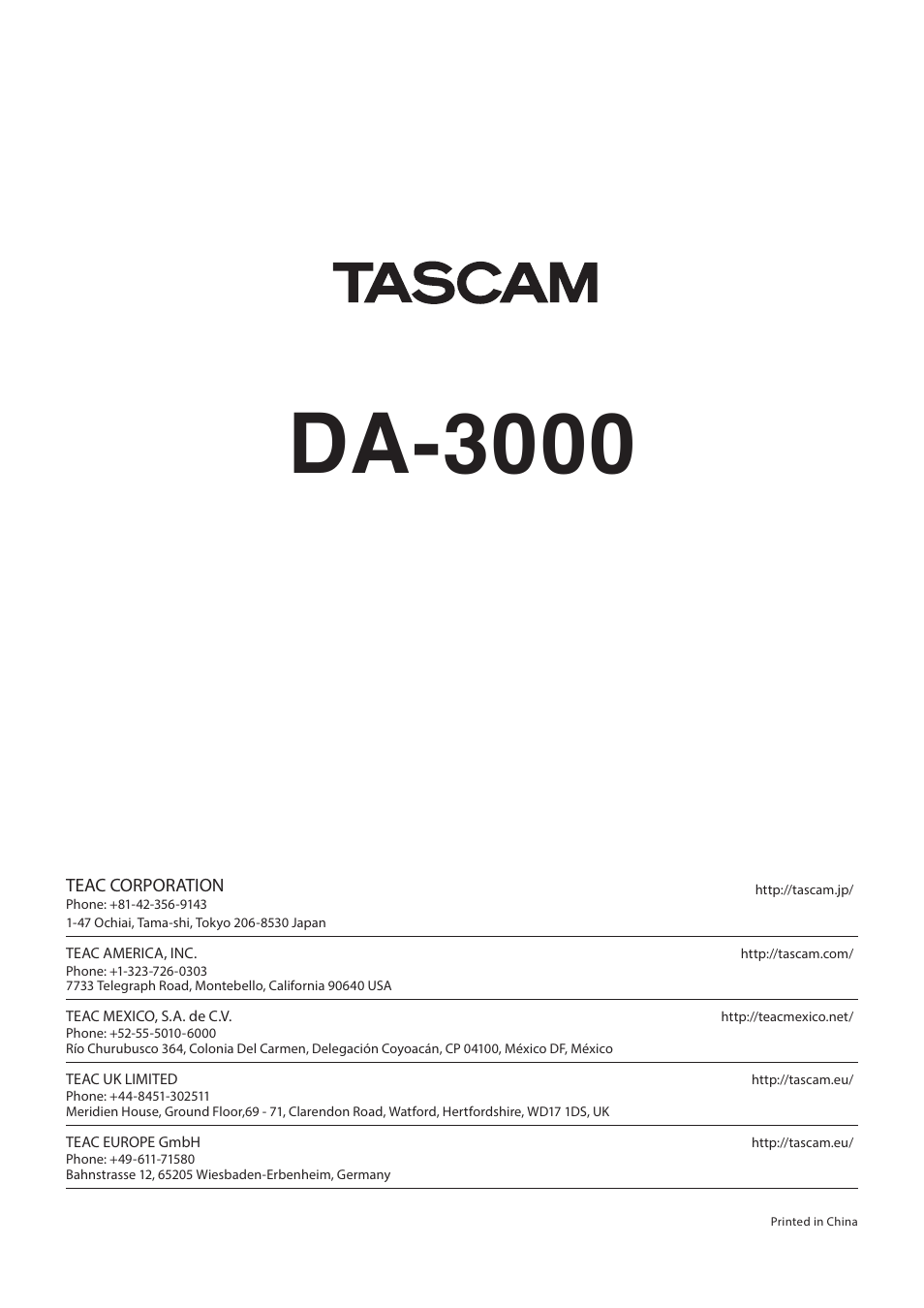 Da-3000 | Teac DA-3000 User Manual | Page 60 / 60