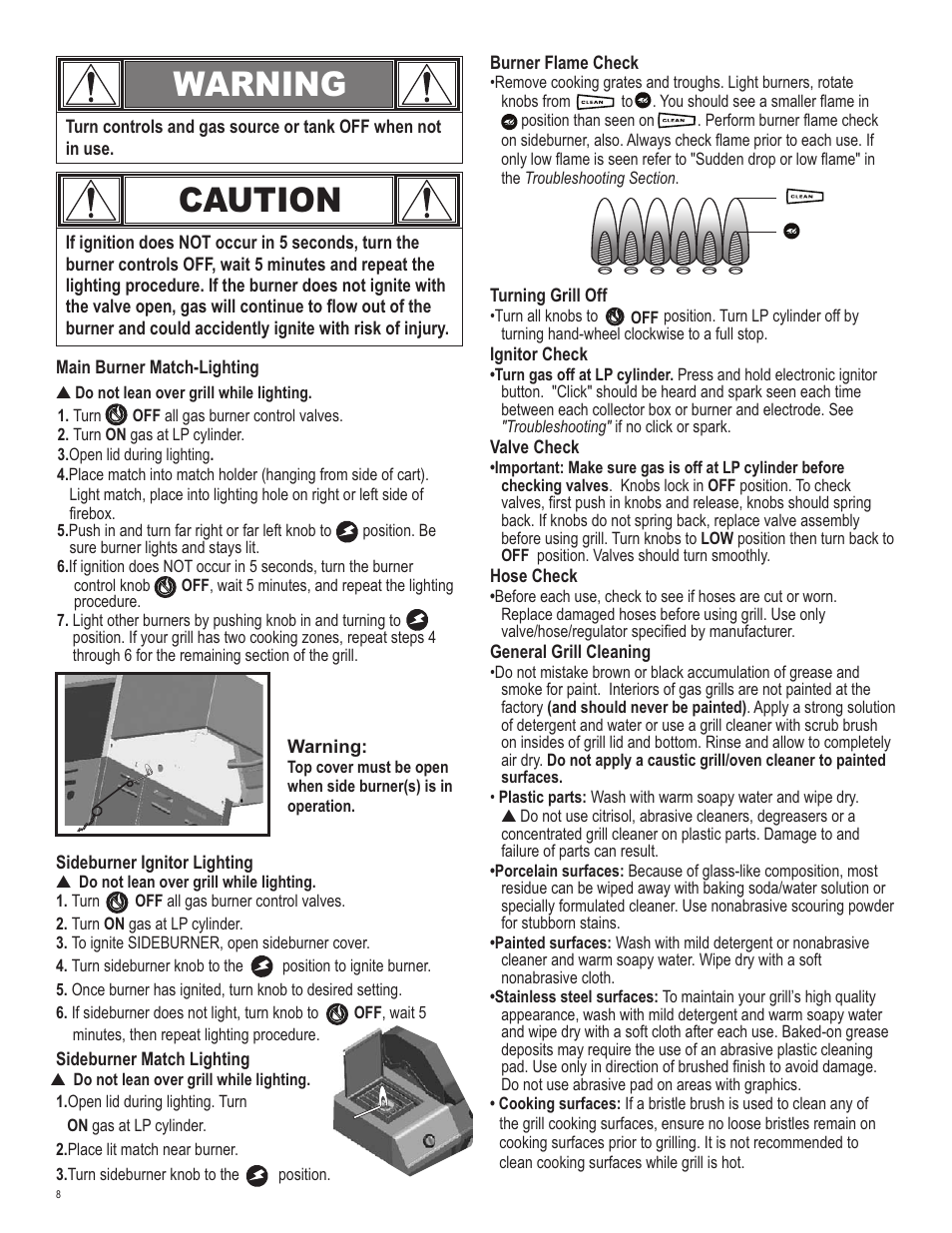 Caution, Warning | Char-Broil 463250510 User Manual | Page 8 / 28