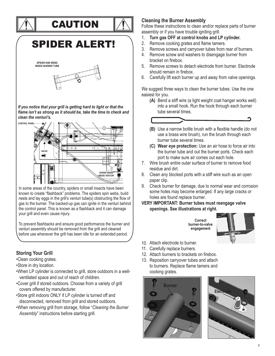 Caution, Spider alert | Char-Broil 463250510 User Manual | Page 9 / 28