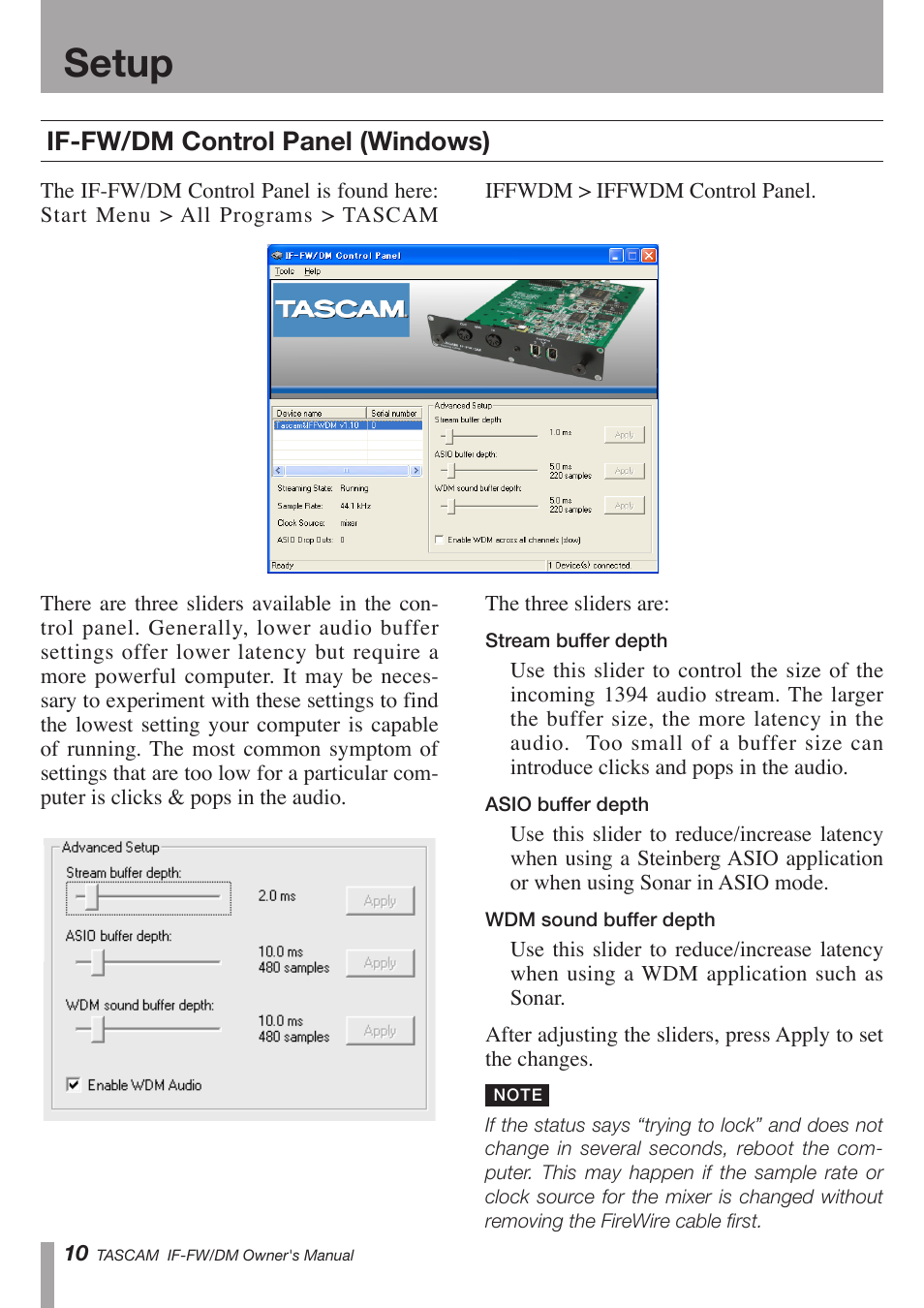 Osetup, If-fw/dm control panel (windows) | Teac IF-FW/DM User Manual | Page 10 / 12