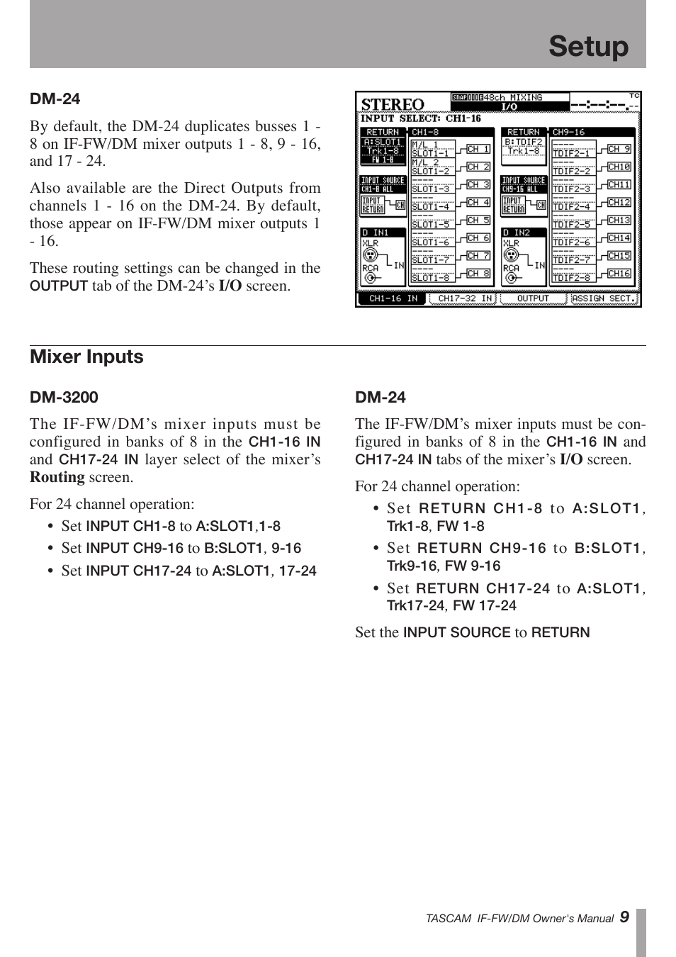 Setup, Mixer inputs | Teac IF-FW/DM User Manual | Page 9 / 12