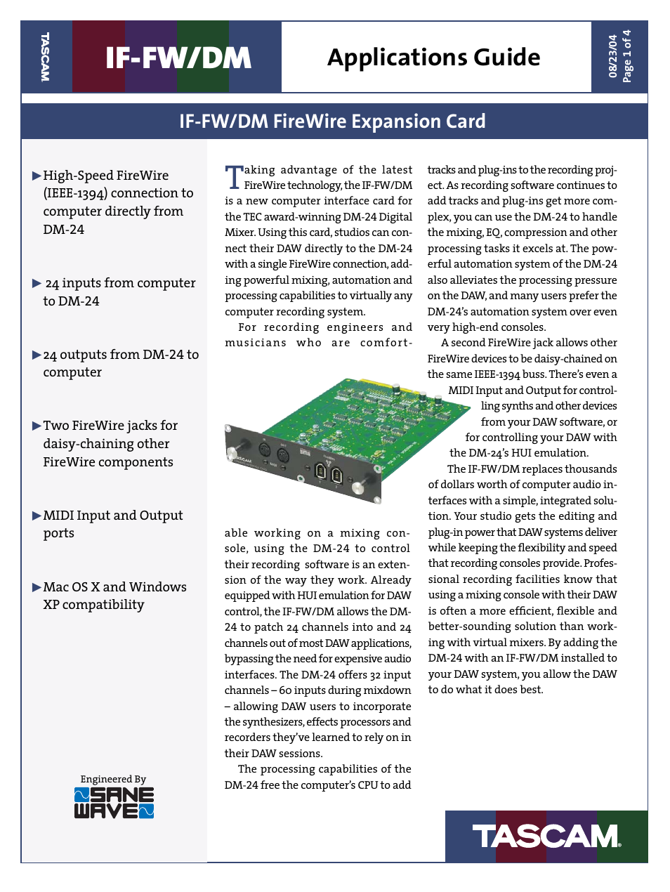 Teac IF-FW/DM Applications Guide User Manual | 4 pages